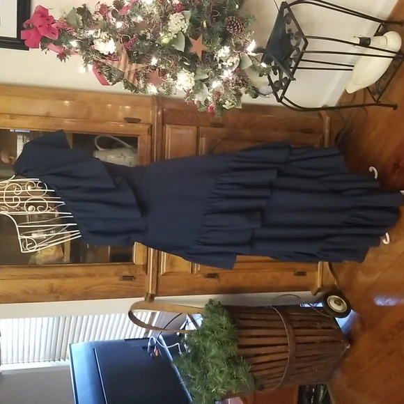 Stunning Vintage Navy Ruffled Dress - Picture 10 of 15
